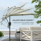 Adjustable cantilever patio parasol with cream canopy and vented top