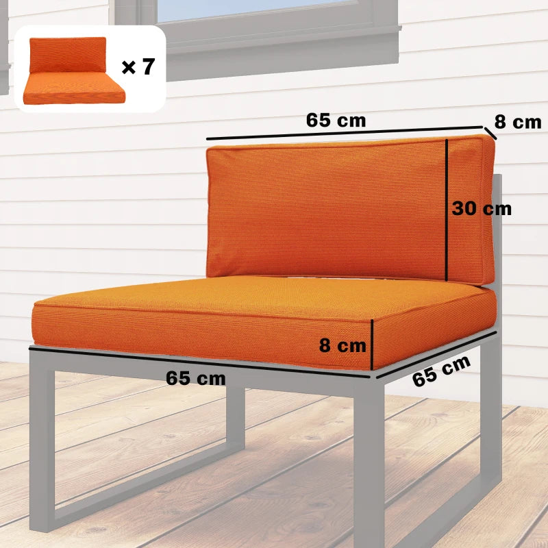 Orange dining cushion set, seat and back pads with size details shown