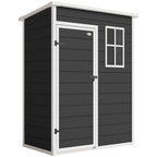Black resin garden shed with lockable door and two-pane window