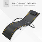 Black reclining lounge chair with padded headrest and ergonomic curved mesh backrest