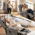 Dark grey electric recliner chair with extended leg rest for lounging
