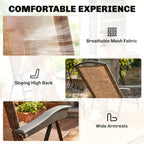 Brown mesh armchairs with sloping high back and wide armrests, outdoor bistro set