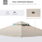 Beige double-tier canopy top underside showing airflow arrows and drainage holes.
