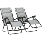 Set of 2 grey zero-gravity recliner chairs with footrests and detachable headrests
