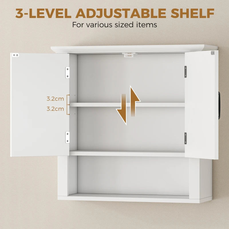 White wall cabinet open, three-level adjustable shelf with side mounting brackets