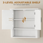 White wall cabinet open, three-level adjustable shelf with side mounting brackets
