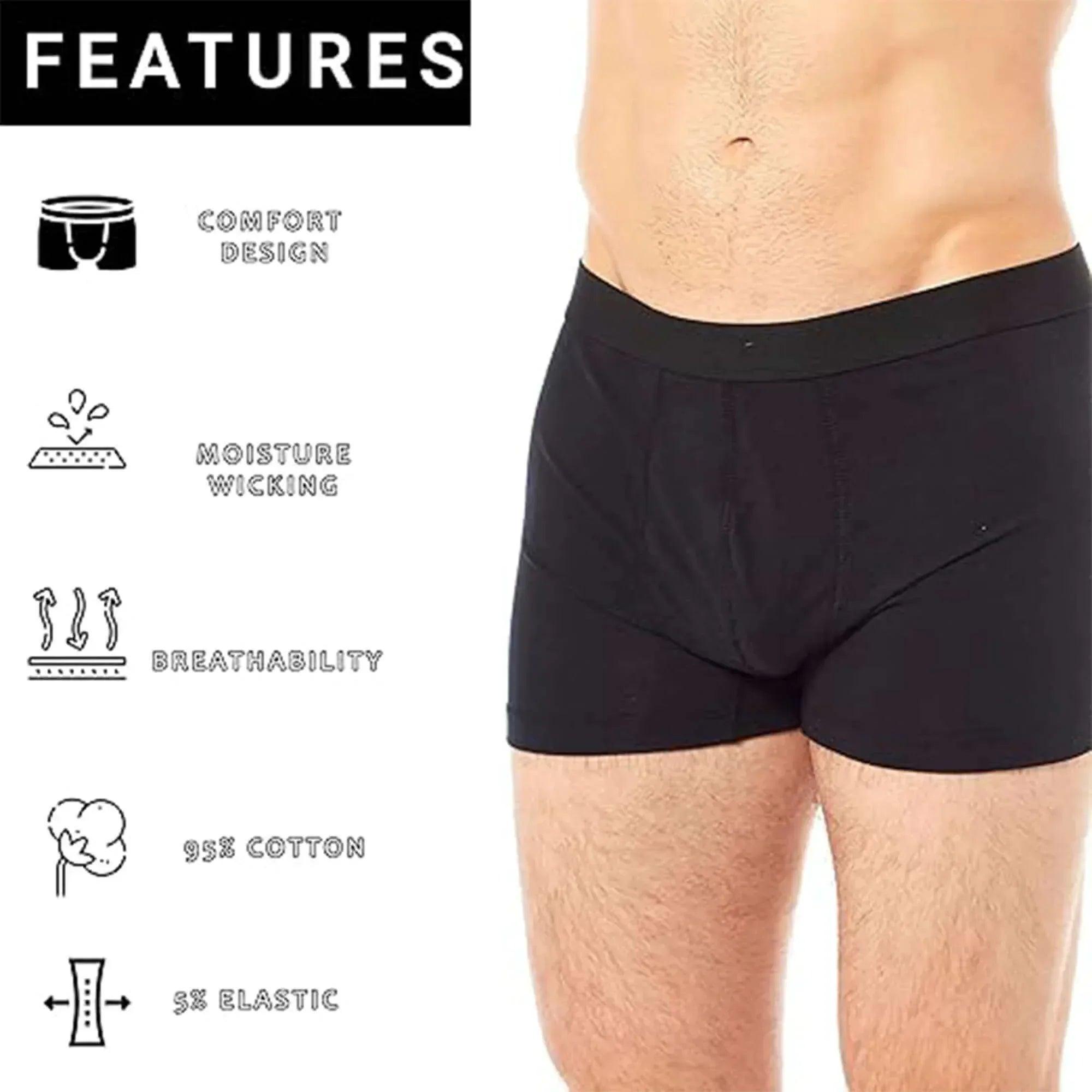 6 Pack Black Cotton Stretch Boxer Shorts Menswear Classic Breathable Comfort Fit Activewear Underwear for Men MB03