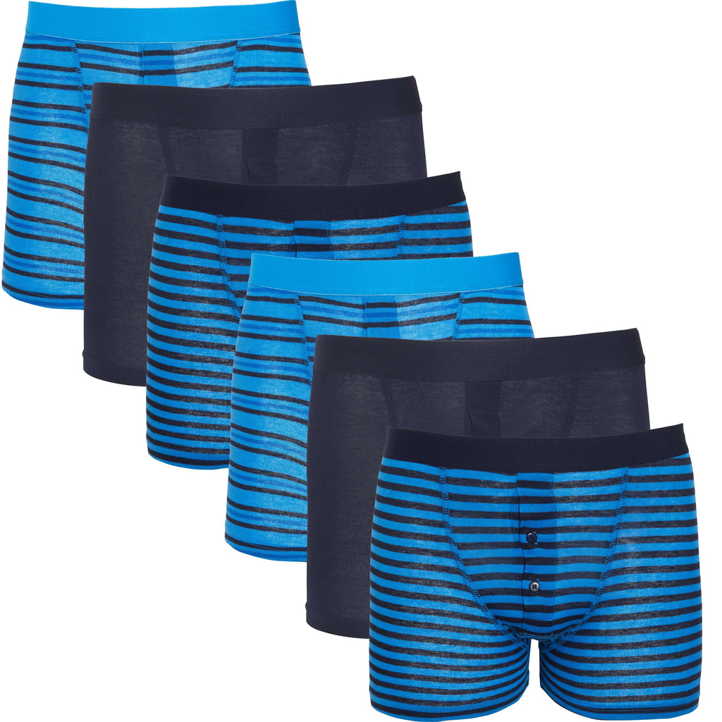 6 Pack Blue Navy Striped Cotton Stretch Boxer Shorts Menswear Classic Breathable Activewear Soft and Durable Underwear