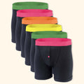 6 Pack Classic Menswear Black Cotton Blend Boxer Shorts Breathable Activewear Comfortable Stretch Colourful Waistband Durable Lightweight Button Fly Underwear MB08