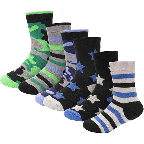 6-pack-kids-thermal-socks-boys-girls-winter-boot-socks-non-slip-cushioned-warm-durable-footwear-assorted-colors-sizes-4-13-years-by-heatwave-thermalwear-9-12-stars-stripes-dots-socks - Bobobiy