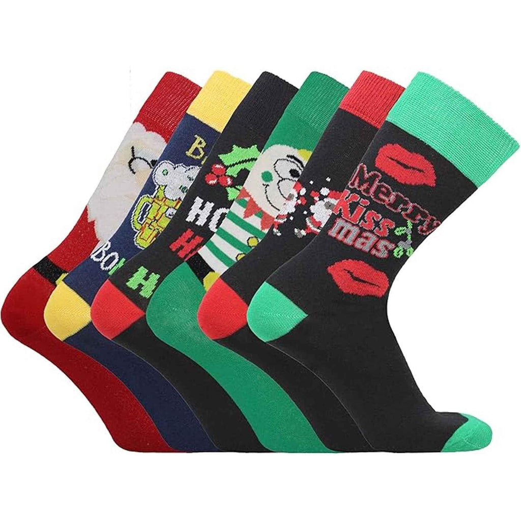 6-pack-men-s-christmas-socks-cotton-rich-holiday-designs-festive-santa-snowman-holly-turkey-comfortable-warm-gift-uk-6-11-eur-39-45-by-sock-stack-assorted-6-11-socks-1182478095 - Bobobiy