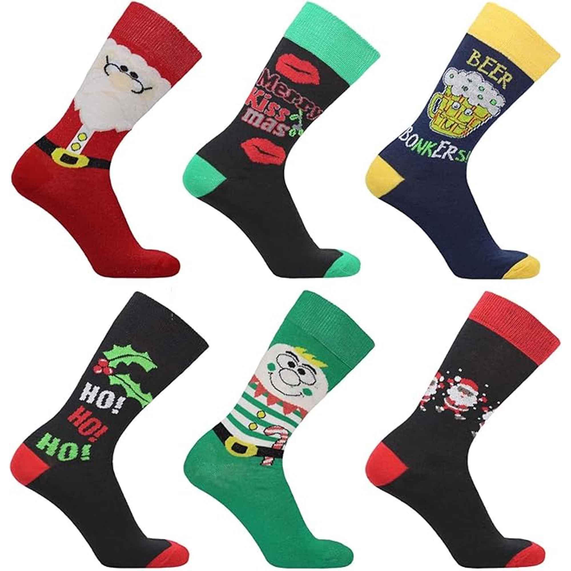 6-pack-men-s-christmas-socks-cotton-rich-holiday-designs-festive-santa-snowman-holly-turkey-comfortable-warm-gift-uk-6-11-eur-39-45-by-sock-stack-assorted-6-11-socks-1182478096 - Bobobiy