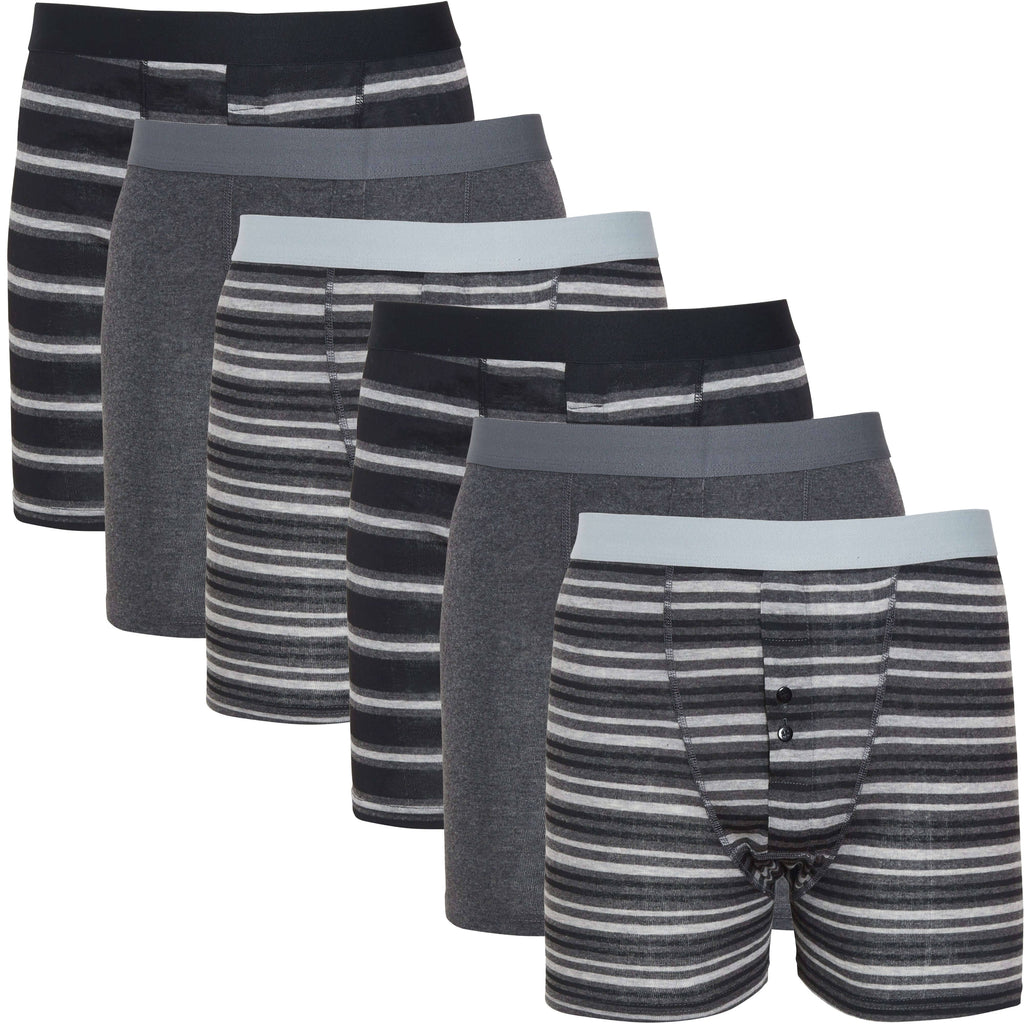 6 Pack Striped Black Grey Cotton Stretch Boxer Shorts Menswear Classic Activewear Breathable Soft and Durable Underwear for Men