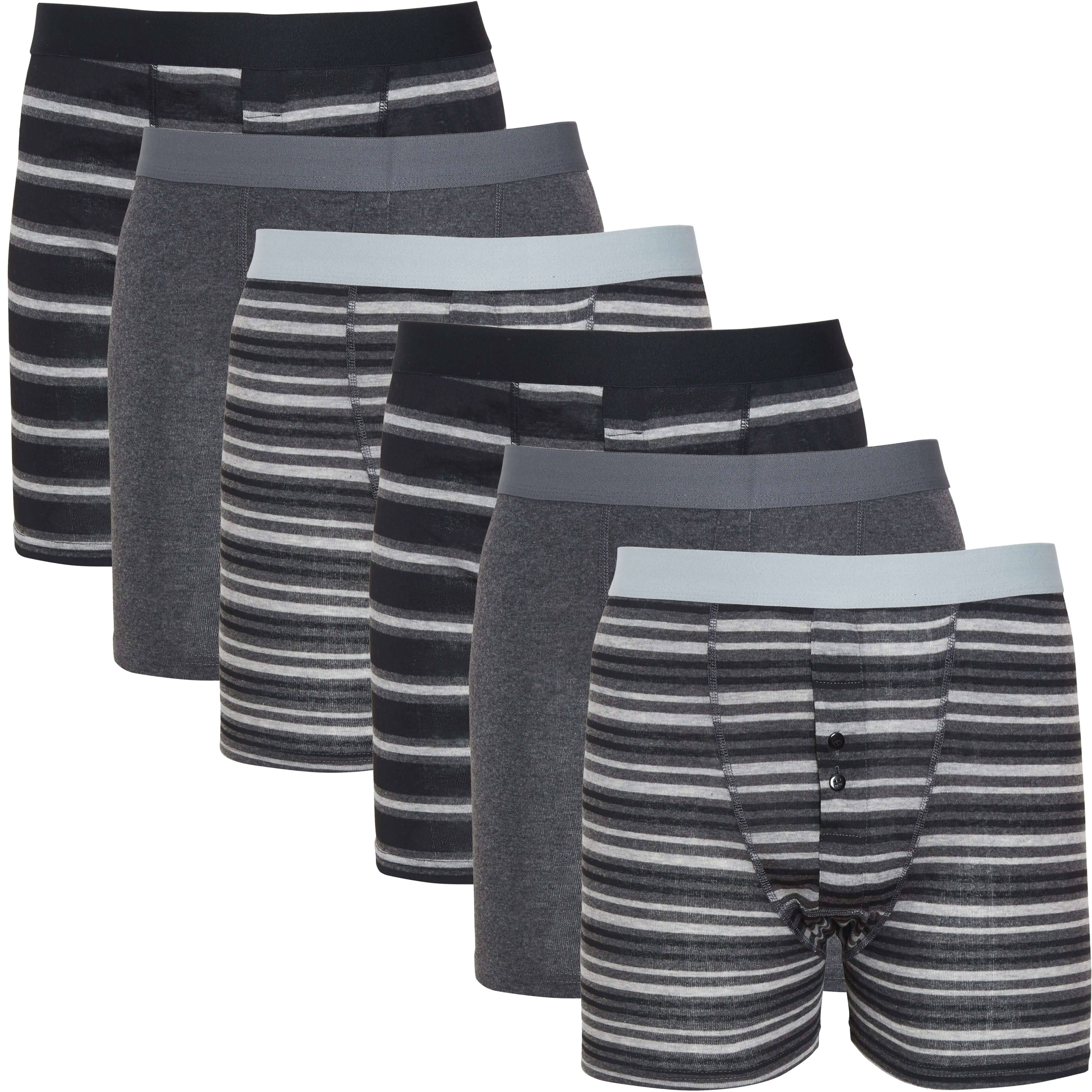 6 Pack Striped Black Grey Cotton Stretch Boxer Shorts Menswear Classic Activewear Breathable Soft and Durable Underwear for Men