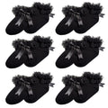 6 Pairs Black Girls Tutu Frilly Ankle Socks with Lace & Bow Super Soft Wedding Christening Sock