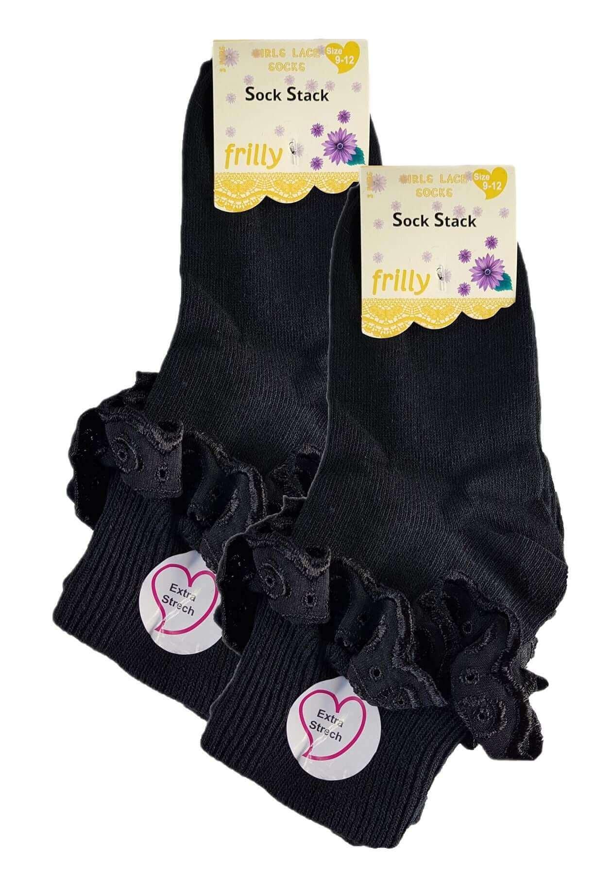 6-pairs-girls-cotton-rich-frilly-ankle-socks-durable-breathable-sculpted-heels-and-toes-multiple-sizes-and-colours-perfect-for-school-and-everyday-wear-by-sock-stack-black-6-8-socks-1 - Bobobiy