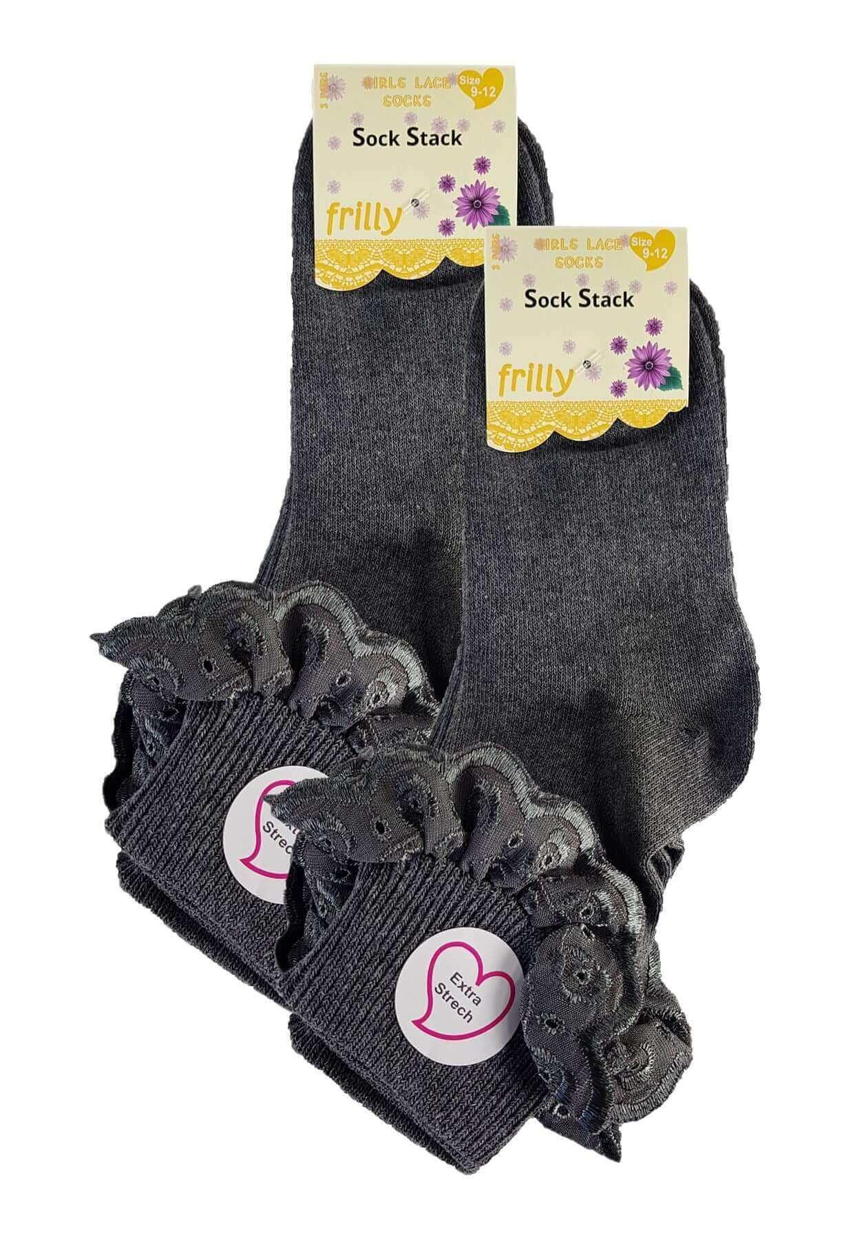 6-pairs-girls-cotton-rich-frilly-ankle-socks-durable-breathable-sculpted-heels-and-toes-multiple-sizes-and-colours-perfect-for-school-and-everyday-wear-by-sock-stack-grey-6-8-socks-11 - Bobobiy