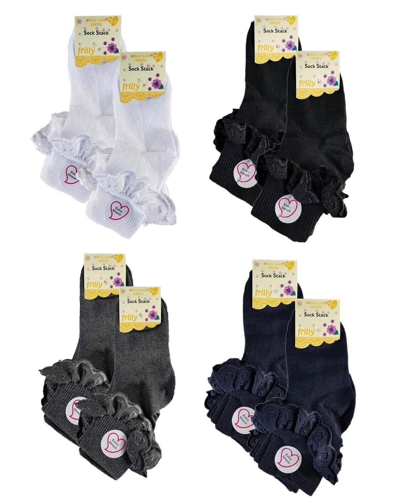 6-pairs-girls-cotton-rich-frilly-ankle-socks-durable-breathable-sculpted-heels-and-toes-multiple-sizes-and-colours-perfect-for-school-and-everyday-wear-by-sock-stack-socks-1176513580 - Bobobiy