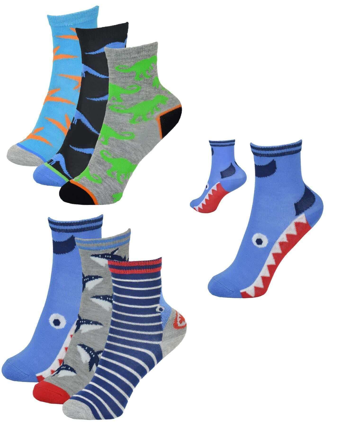 6-pairs-kids-bamboo-socks-breathable-anti-bacterial-moisture-wicking-soft-comfortable-casual-socks-for-boys-and-girls-ages-2-13-eco-friendly-hypoallergenic-durable-by-sock-stack-dino - Bobobiy