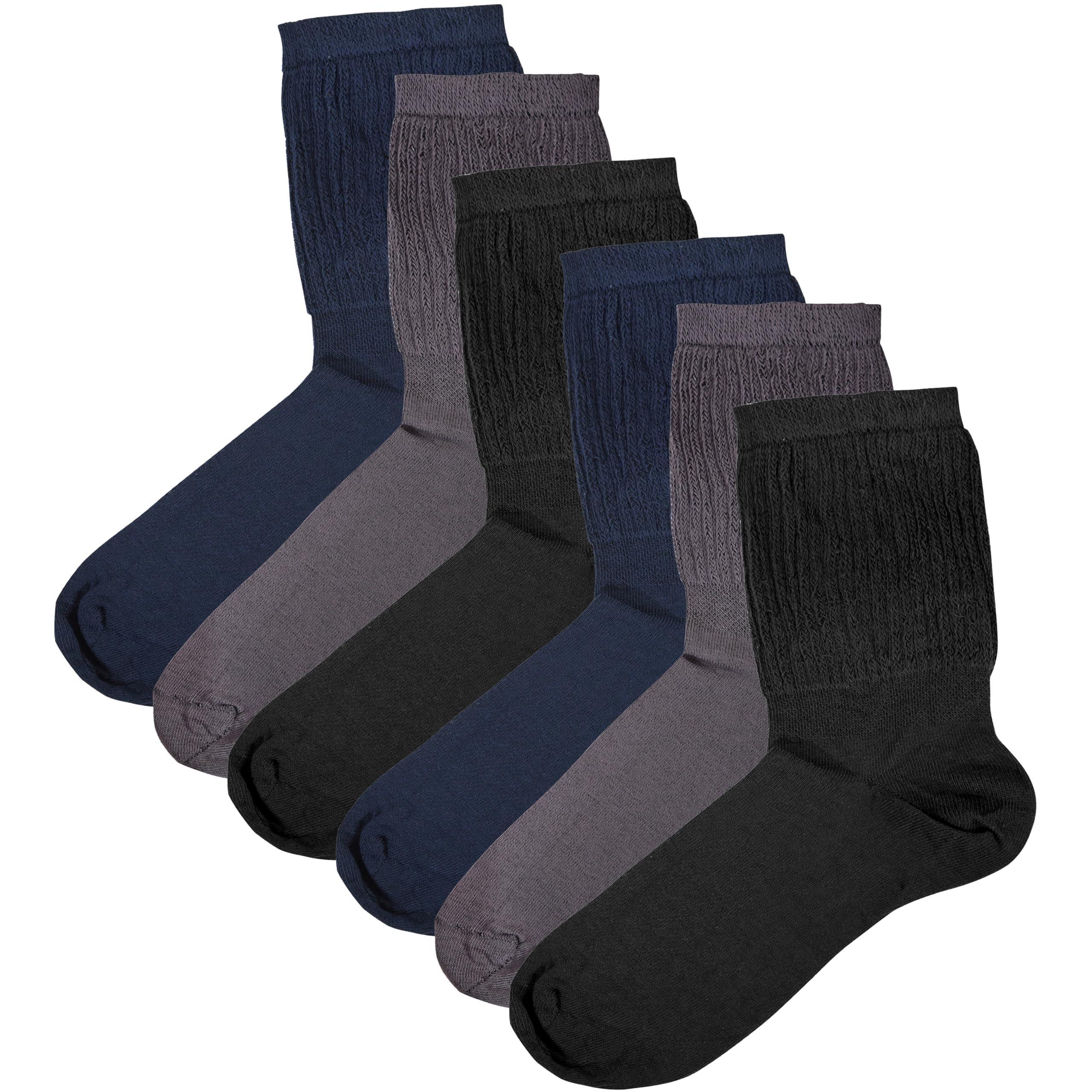 6-pairs-men-s-extra-wide-diabetic-socks-non-elastic-loose-top-moisture-wicking-antibacterial-breathable-cotton-for-leg-swelling-sock-stack-black-navy-grey-6-11-socks-1196632084 - Bobobiy