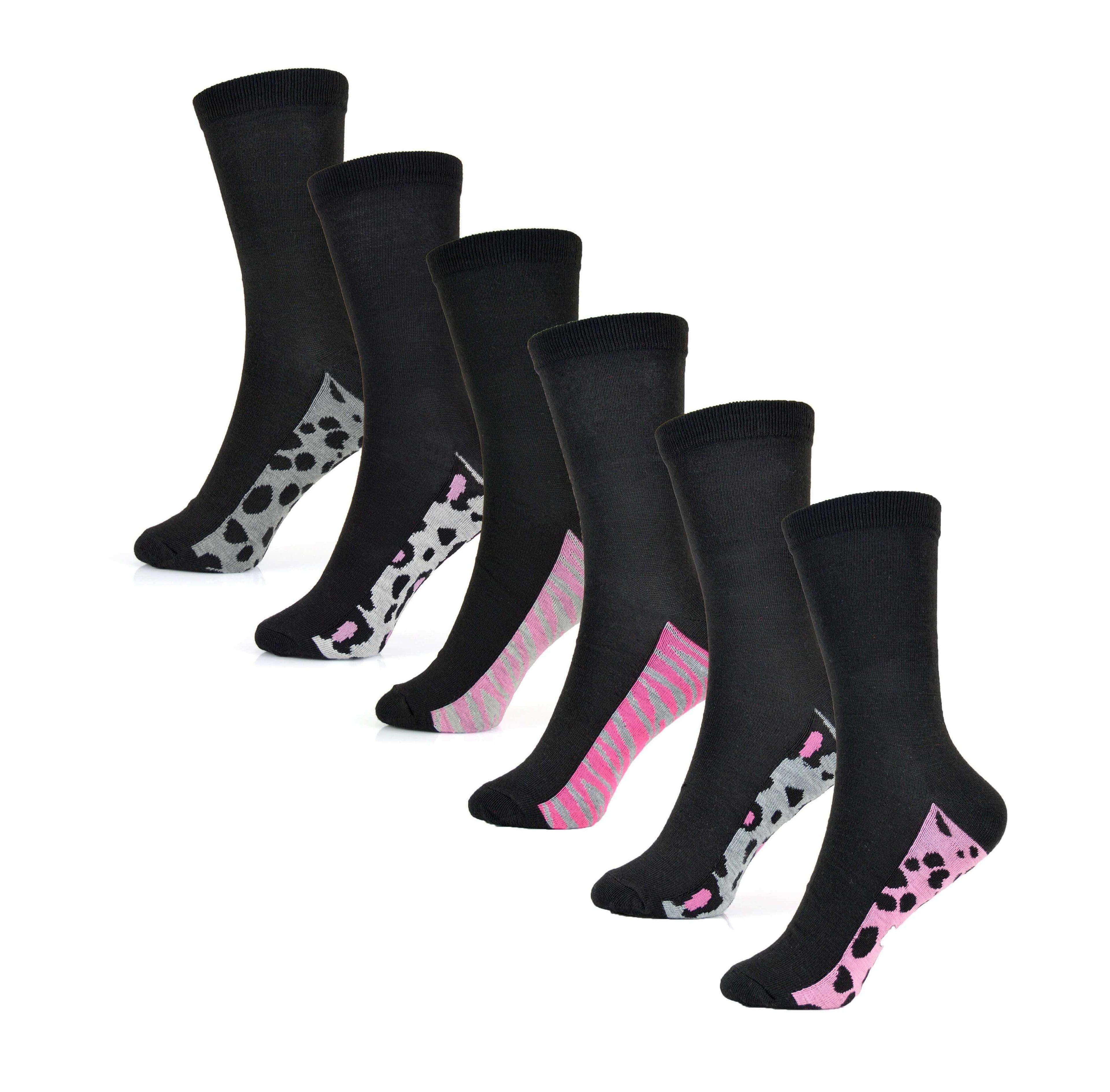6-pairs-women-s-cotton-rich-socks-fun-designs-stripes-dots-leopard-fox-dog-cat-prints-uk-4-7-breathable-durable-by-sock-stack-animal-foot-ss536-uk-4-7-socks-1176513934 - Bobobiy