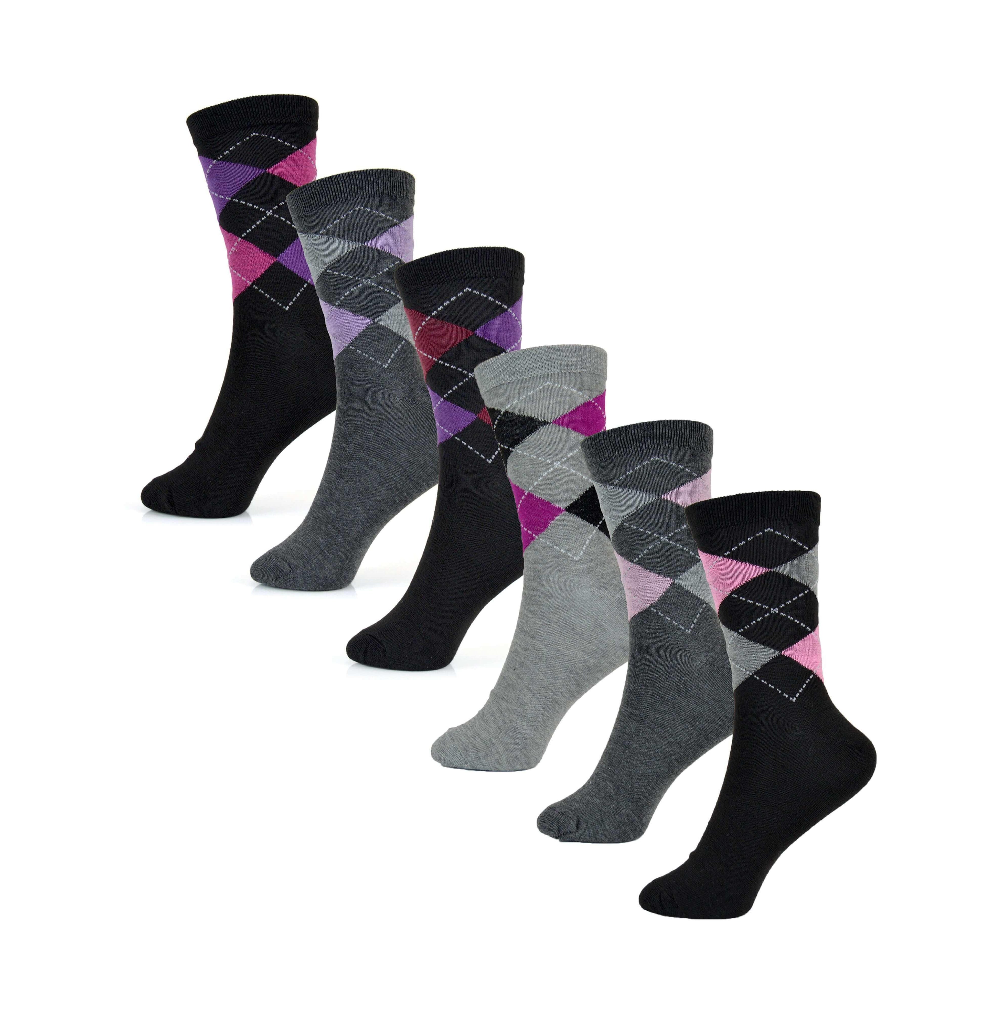 6-pairs-women-s-cotton-rich-socks-fun-designs-stripes-dots-leopard-fox-dog-cat-prints-uk-4-7-breathable-durable-by-sock-stack-argyle-ss538-uk-4-7-socks-1176513928 - Bobobiy
