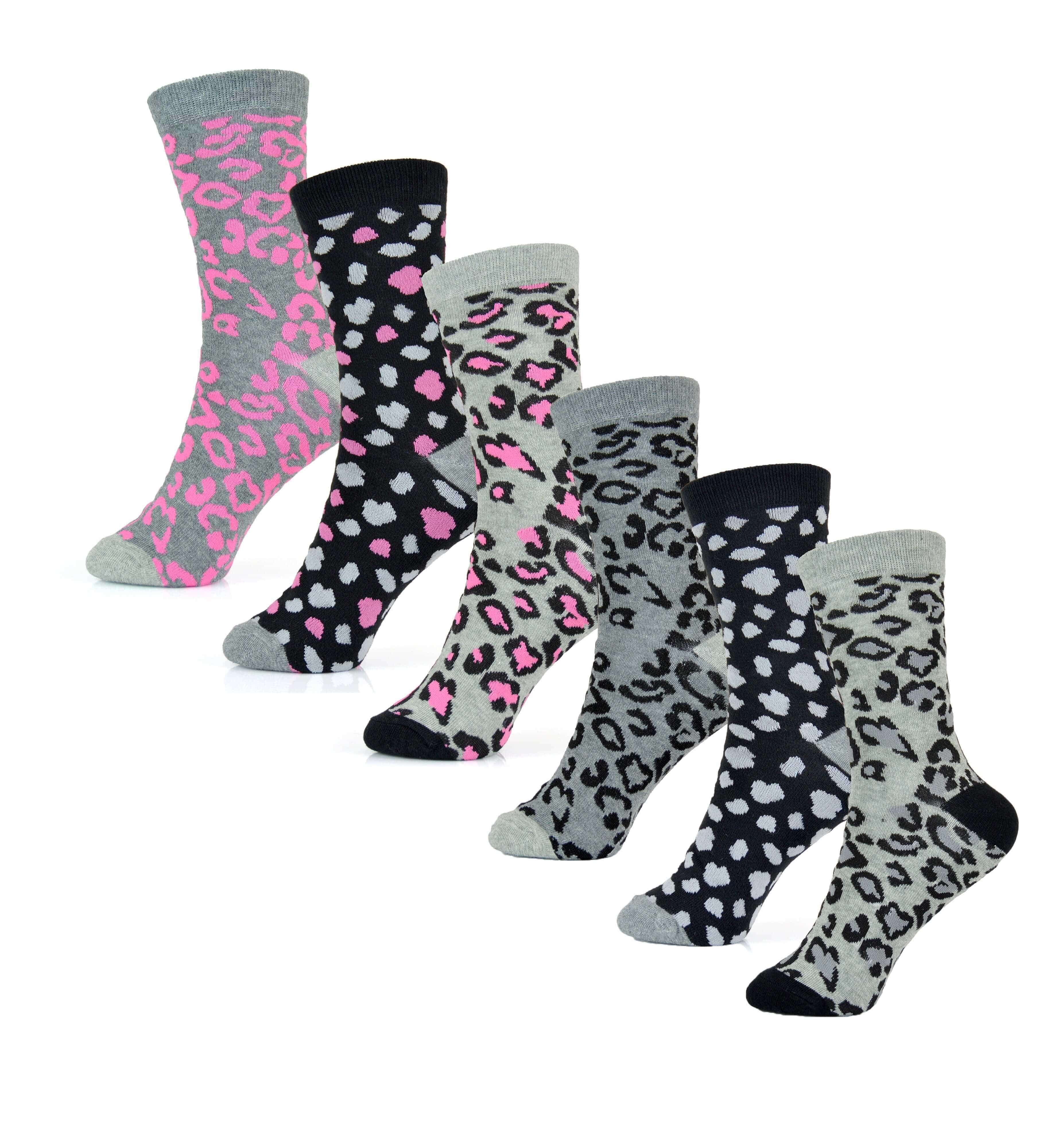 6-pairs-women-s-cotton-rich-socks-fun-designs-stripes-dots-leopard-fox-dog-cat-prints-uk-4-7-breathable-durable-by-sock-stack-leopard-ss534-uk-4-7-socks-1176513919 - Bobobiy