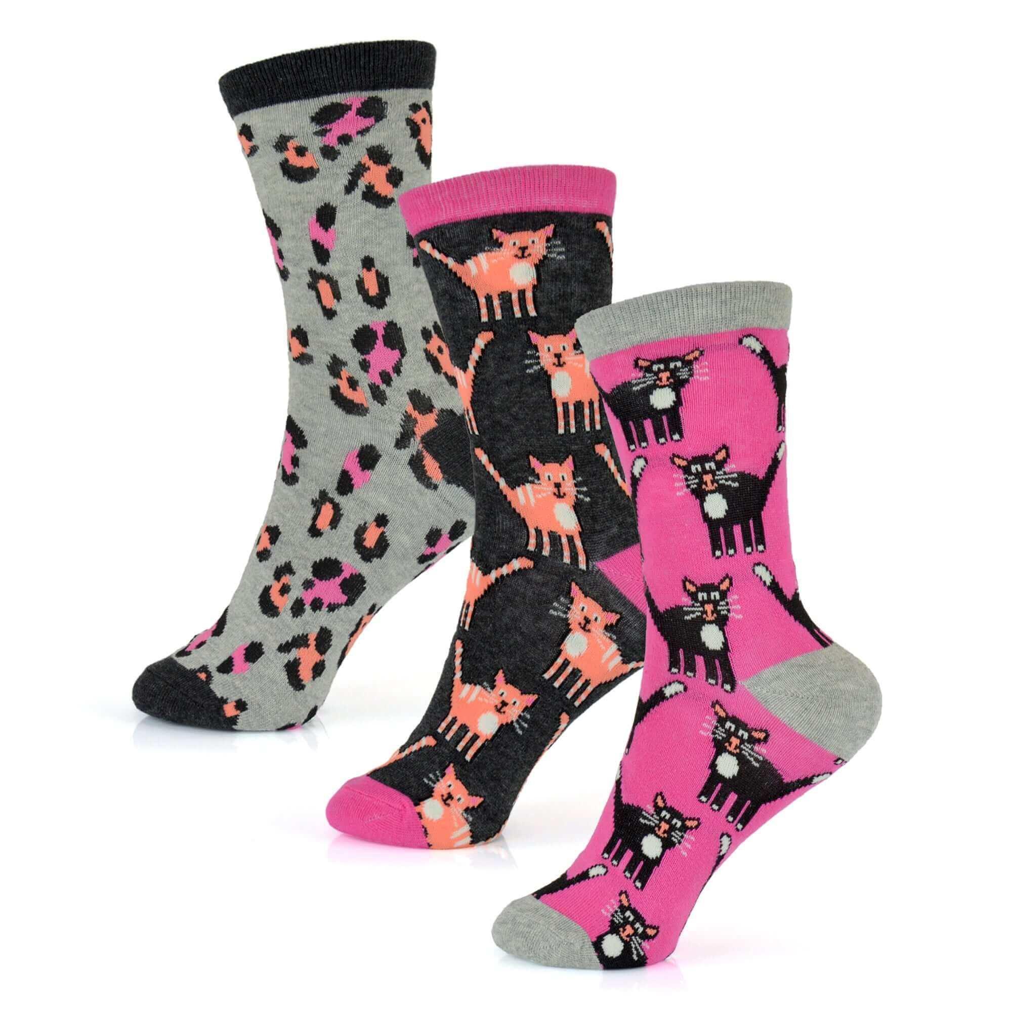 6-pairs-women-s-cotton-rich-socks-fun-designs-stripes-dots-leopard-fox-dog-cat-prints-uk-4-7-breathable-durable-by-sock-stack-socks-1176513929 - Bobobiy
