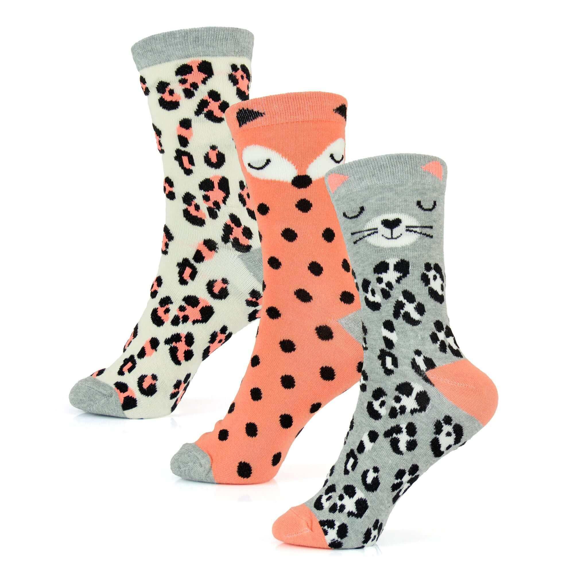 6-pairs-women-s-cotton-rich-socks-fun-designs-stripes-dots-leopard-fox-dog-cat-prints-uk-4-7-breathable-durable-by-sock-stack-socks-1176513935 - Bobobiy