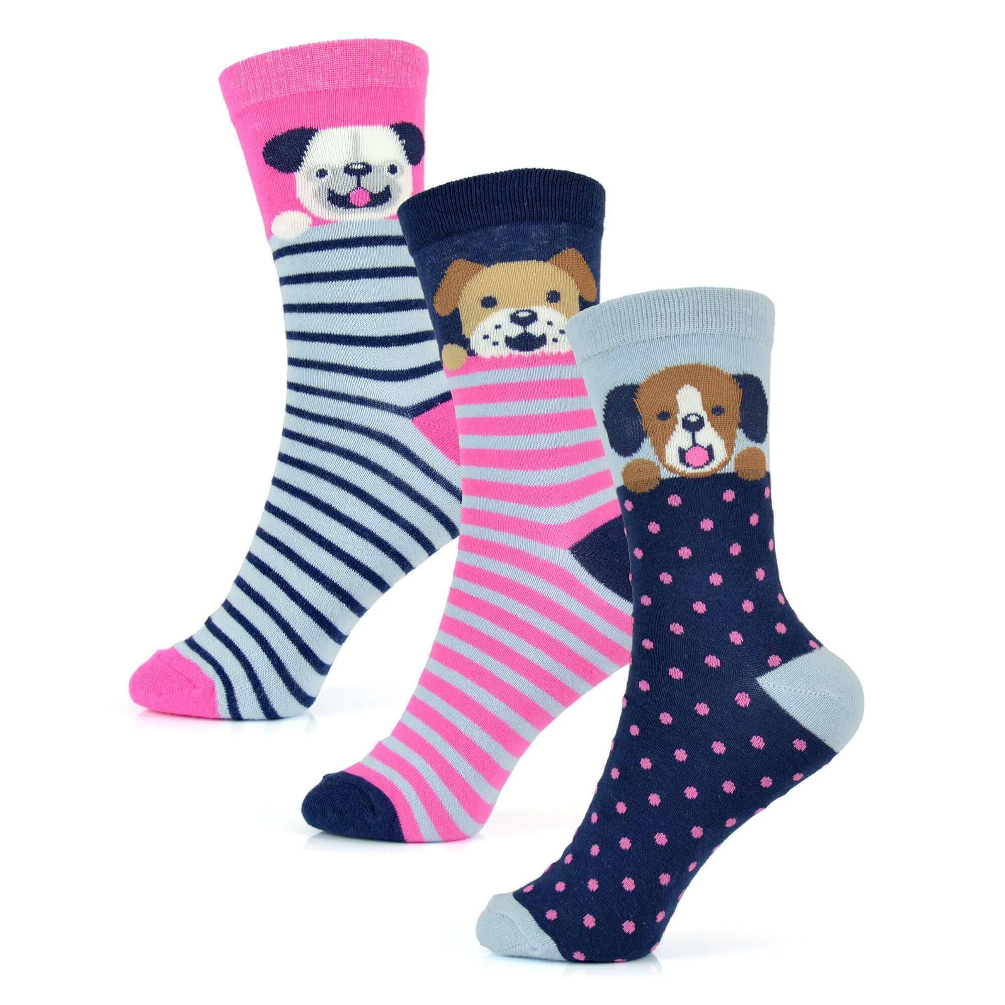 6-pairs-women-s-cotton-rich-socks-fun-designs-stripes-dots-leopard-fox-dog-cat-prints-uk-4-7-breathable-durable-by-sock-stack-socks-1176513936 - Bobobiy