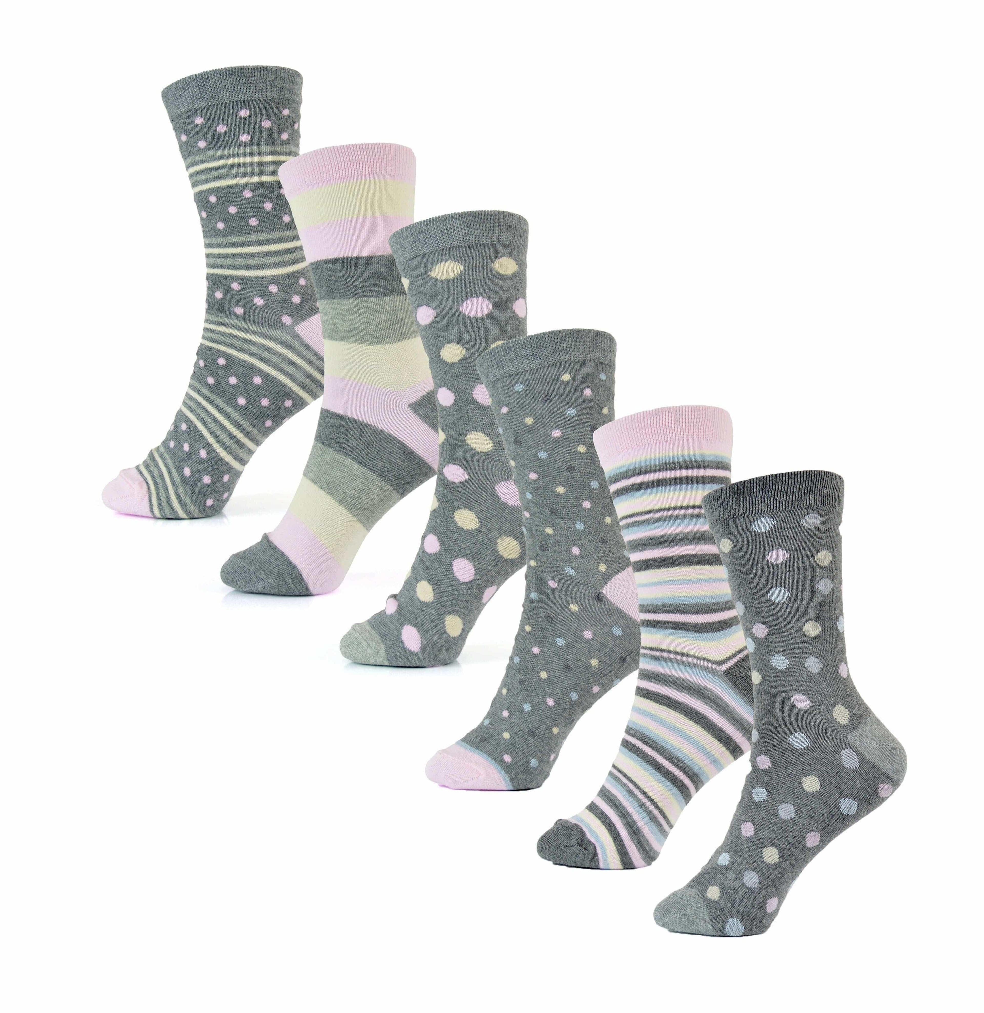 6-pairs-women-s-cotton-rich-socks-fun-designs-stripes-dots-leopard-fox-dog-cat-prints-uk-4-7-breathable-durable-by-sock-stack-spots-stripes-ss533-uk-4-7-socks-1176513916 - Bobobiy