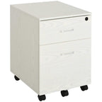 White woodgrain 2-drawer locking office filing cabinet on 5 wheels