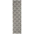 Grey shaggy Moroccan rug sample with light quatrefoil pattern