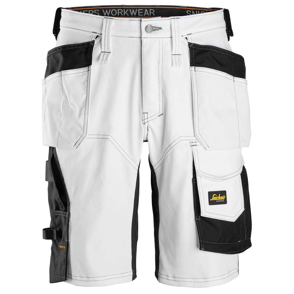 Snickers stretch work shorts, white/black, loose fit with holster pockets on sides