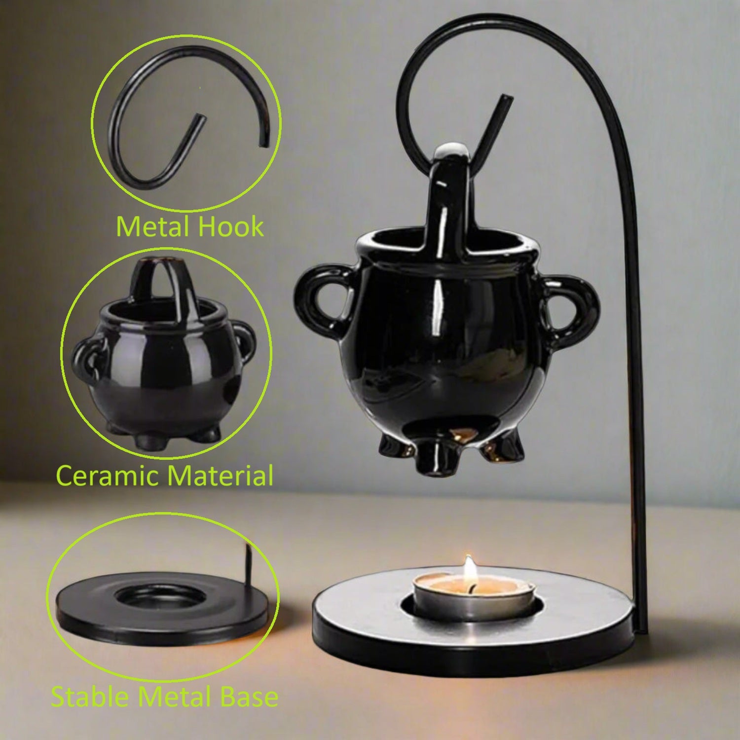 Hanging Cauldron Oil Burner - Black