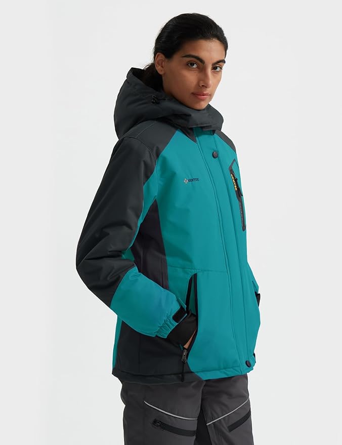 Women's Waterproof Ski Jacket Fleece Coat with Hood, Size XL GEMYSE