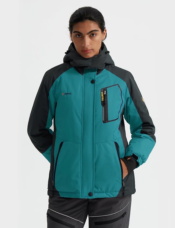 Women's Waterproof Ski Jacket Fleece Coat with Hood, Size XL GEMYSE