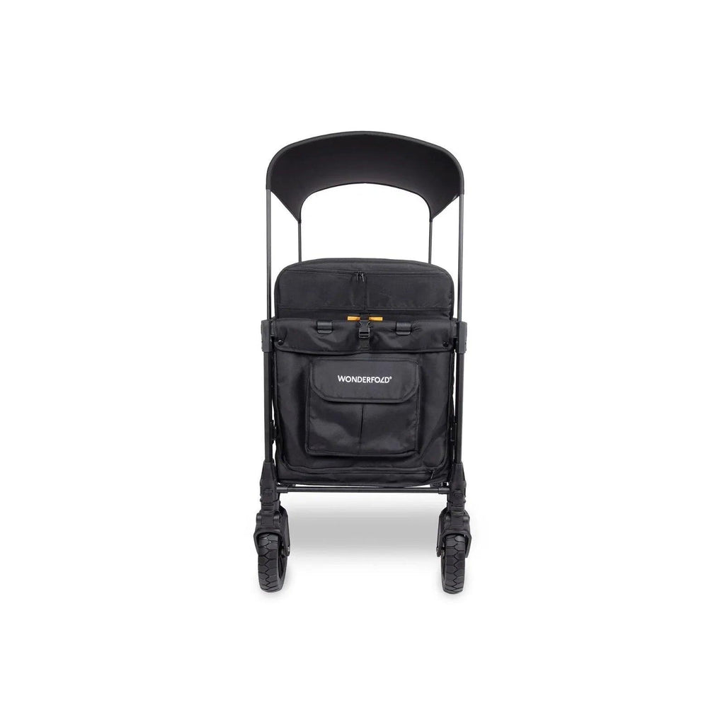 Black stroller wagon rear view with canopy and front storage panel