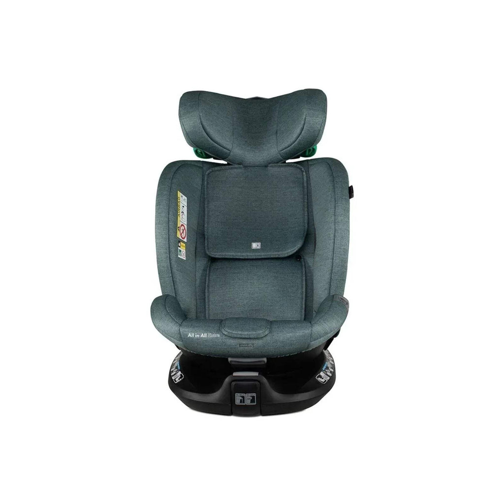 Meadow green car seat with high back, padded headrest, and side wings
