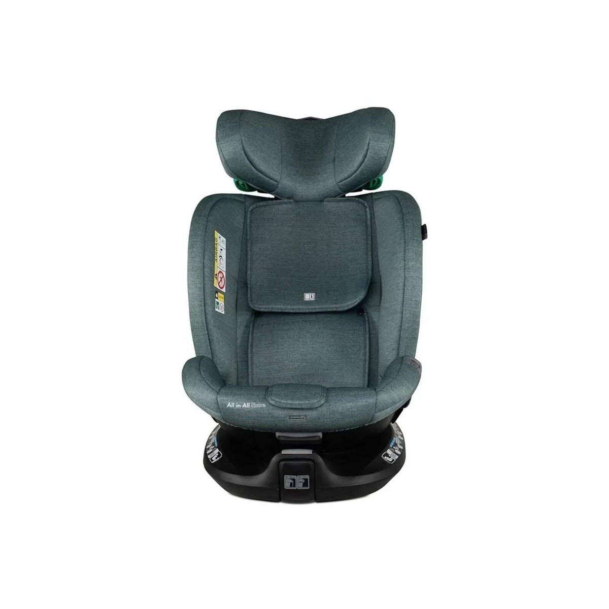 Meadow green car seat with high back, padded headrest, and side wings