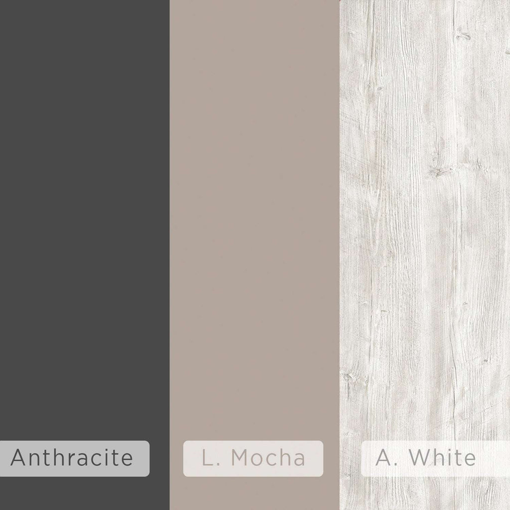 Color swatches for the C-shaped table: Anthracite, L. Mocha, and A. White