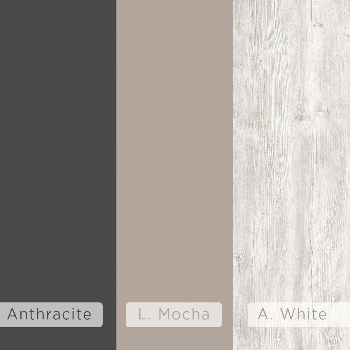 Color swatches for the C-shaped table: Anthracite, L. Mocha, and A. White