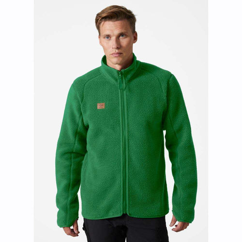 Helly Hansen green pile fleece jacket, full zip front, stand collar, side pockets
