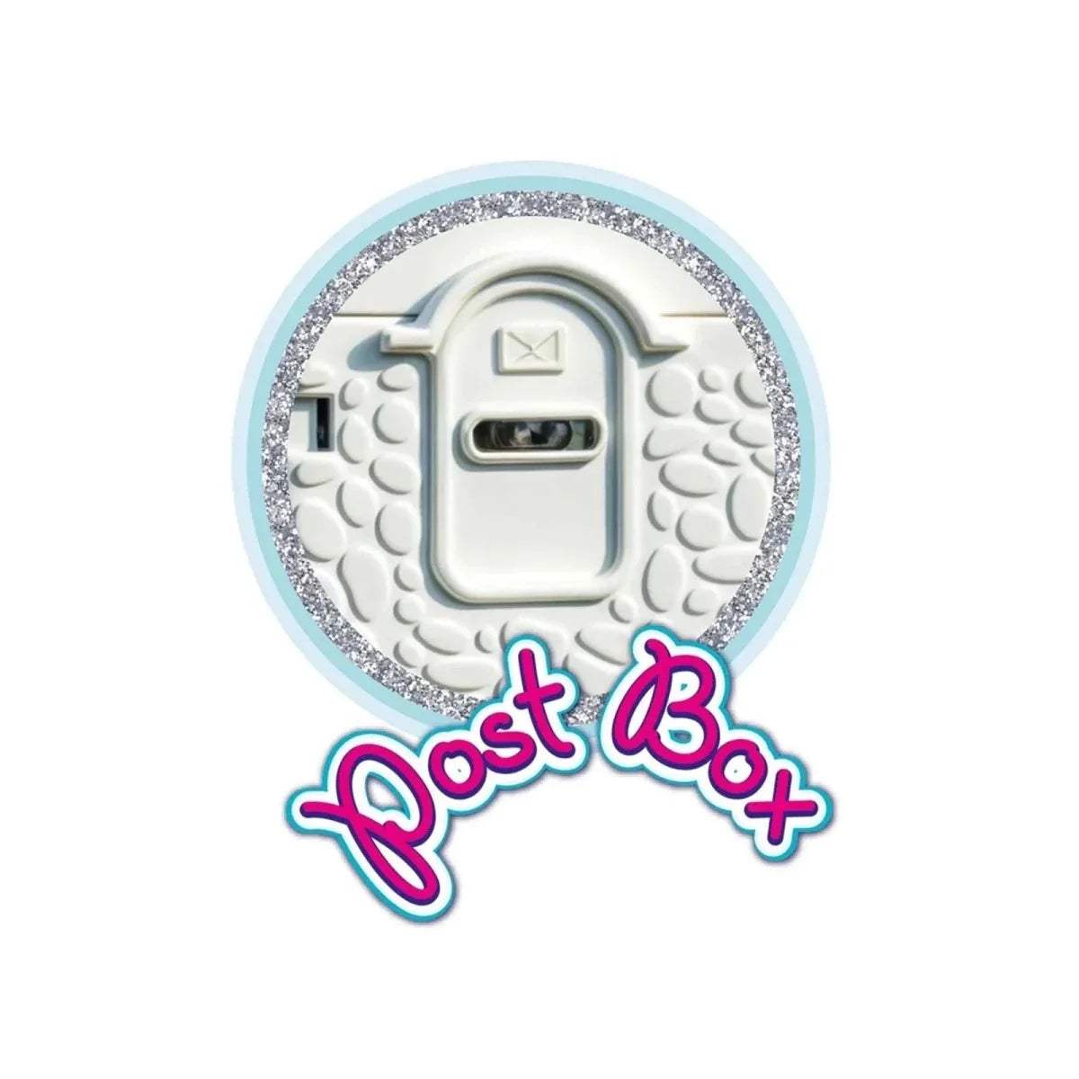 Pet paw-themed circular badge graphic with blue border and purple text