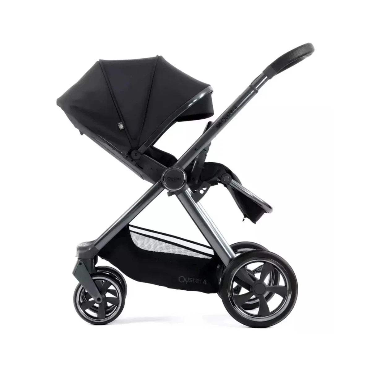 Carbonite single stroller in dark fabric with canopy and multi-position seat