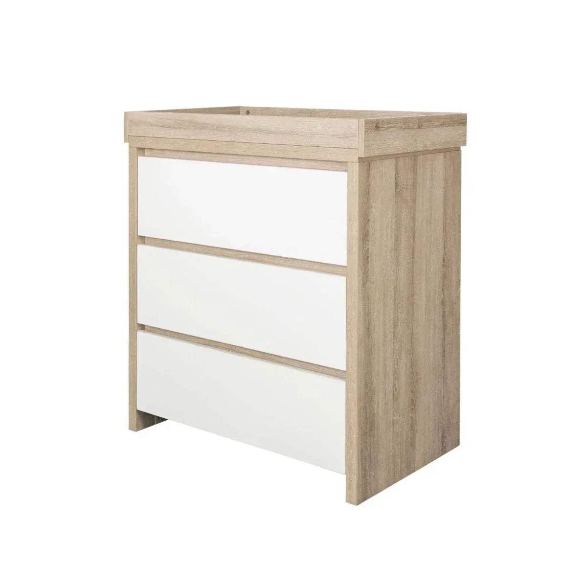 Oak-tone wooden cot bed end panel with horizontal safety bar