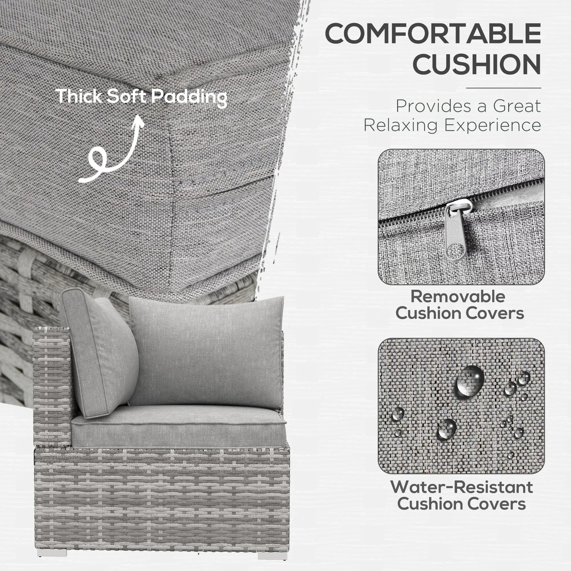 Outdoor PE Rattan Corner Sofa, Garden Wicker Furniture Single Sofa Chair w/ Cushions, Light Grey - Bobobiy