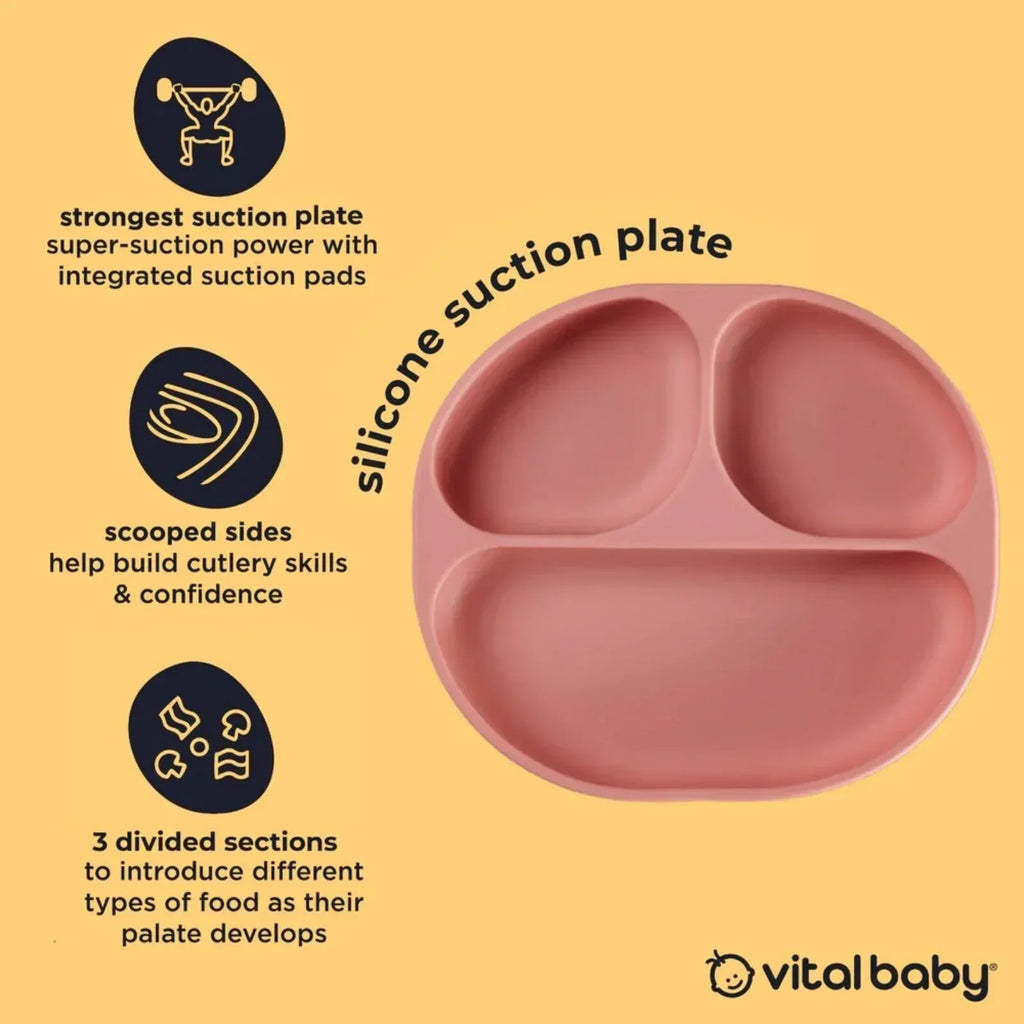 Vital Baby Nourish Silicone Suction Plate - Blush Raspberry - Bobobiy