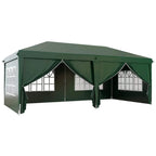 Dark green pop-up gazebo with curtained side panels and window openings