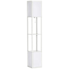 White floor lamp shelving unit with tall column frame and multiple open shelves